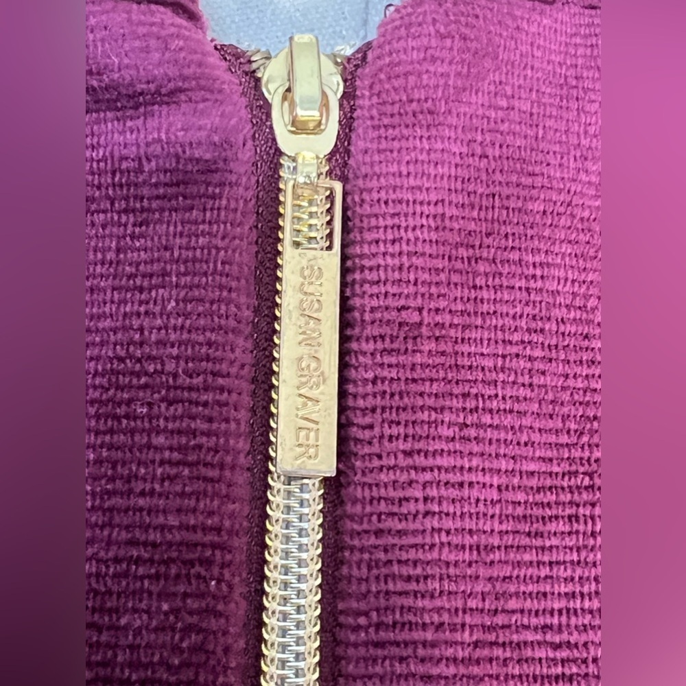 Susan Graver Velvet Burgundy Zip Up Hooded Sweater Jacket Cotton Size Large - Picture 7 of 13